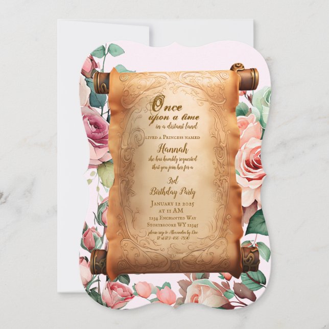 Invitación de cumpleaños de la princesa encantada  (Anverso)