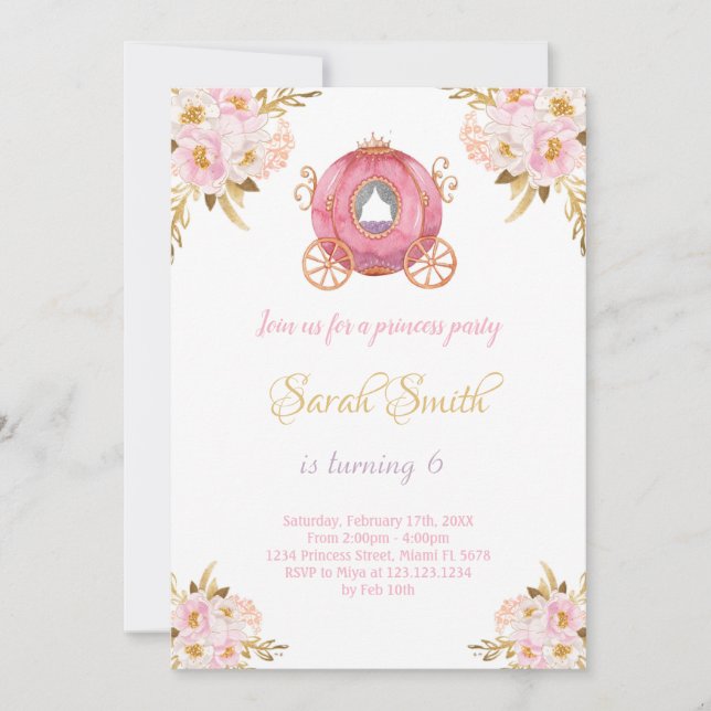 Invitación de cumpleaños de la princesa floral (Anverso)