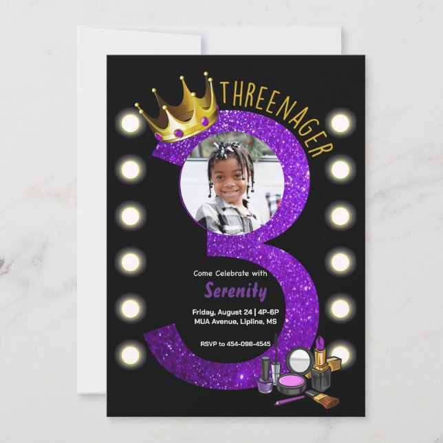 Invitación de cumpleaños de la princesa MUA, de tr (Anverso)