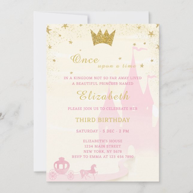 Invitación de cumpleaños de la Princesa purpurina (Anverso)