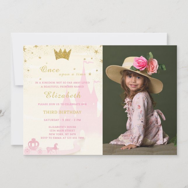 Invitación de cumpleaños de la princesa purpurina  (Anverso)