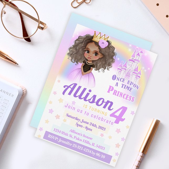 Invitación de cumpleaños de la princesa rosa afroa (Subido por el creador)