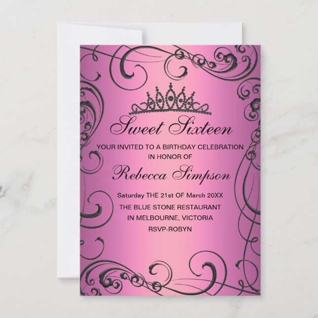 Invitación de cumpleaños de la princesa rosa dulce (Anverso)