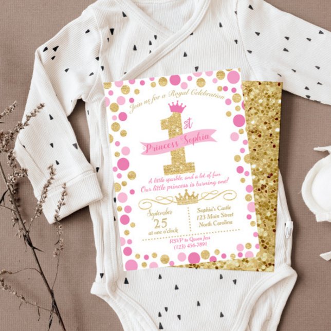 Invitación de cumpleaños de la princesa rosa y oro (Subido por el creador)