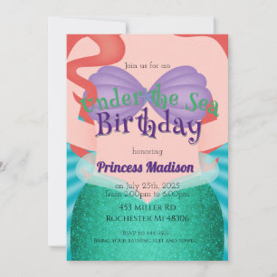 Invitación de Cumpleaños de la Princesa Sirena Baj