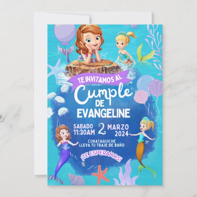 Invitación de cumpleaños de la princesa Sofia. (Anverso)