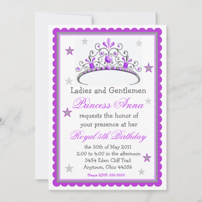 Invitación de cumpleaños de la princesa Tiara (Anverso)