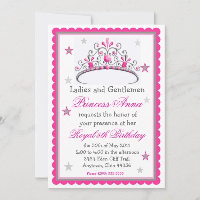 Invitación de cumpleaños de la princesa Tiara (Anverso)