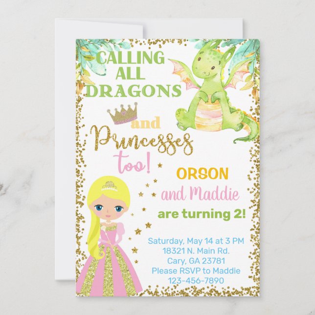 Invitación de cumpleaños de la princesa y los herm (Anverso)