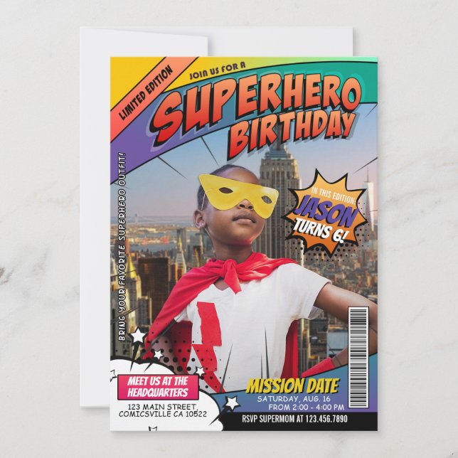 Invitación de cumpleaños de la revista Superhero C (Anverso)