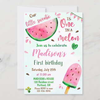 Invitación de cumpleaños de la sandía Uno en un ch