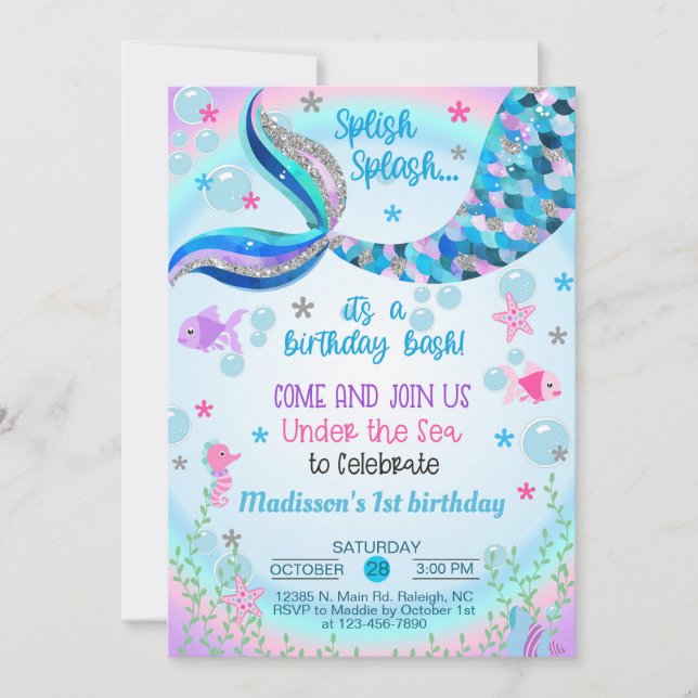 Invitación de cumpleaños de la sirena chica. (Anverso)