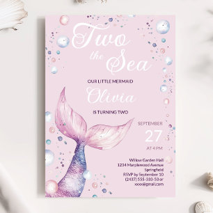 Invitación de cumpleaños de la sirena rosa dos al