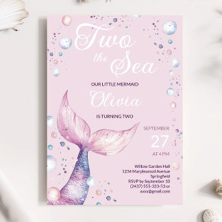Invitación de cumpleaños de la sirena rosa dos al 