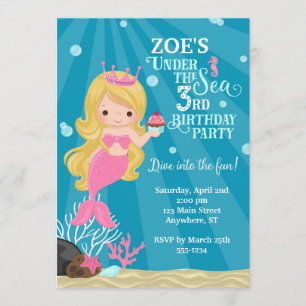Invitación de cumpleaños de la sirena rubia
