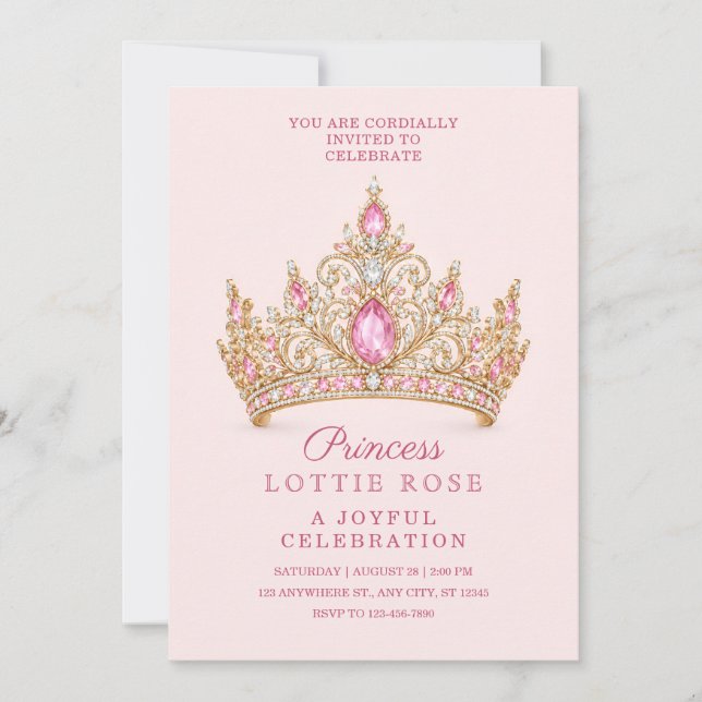 Invitación de cumpleaños de la tiara de la princes (Anverso)