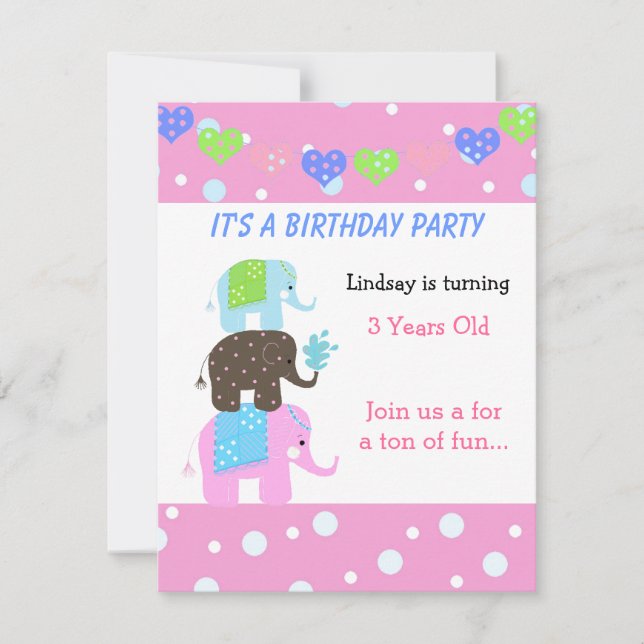 Invitación de cumpleaños de la Torre de Elefantes (Anverso)