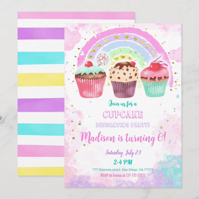 Invitación de cumpleaños de la torta de cupakes ed (Anverso / Reverso)
