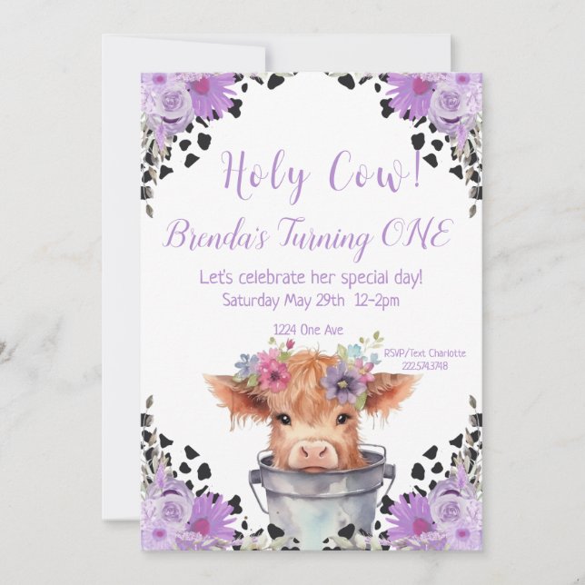 Invitación de cumpleaños de la vaca sagrada (Anverso)