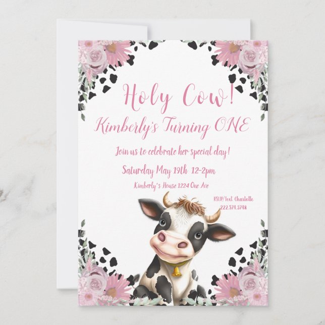 Invitación de cumpleaños de la vaca sagrada (Anverso)