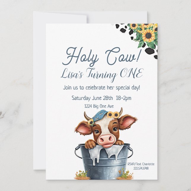 Invitación de cumpleaños de la vaca sagrada (Anverso)