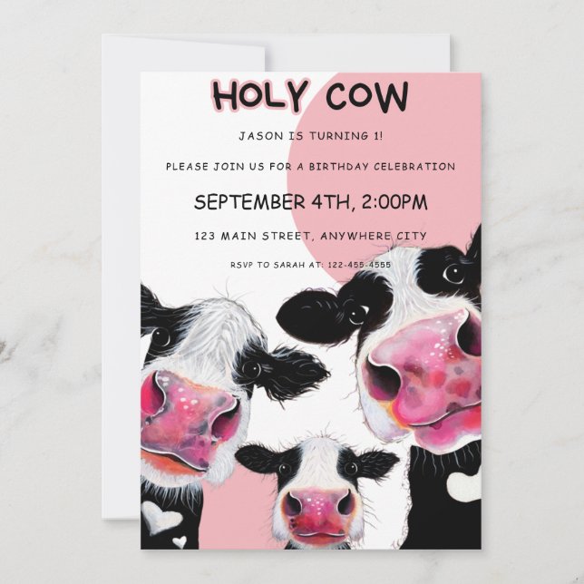 Invitación de cumpleaños de la vaca sagrada (Anverso)