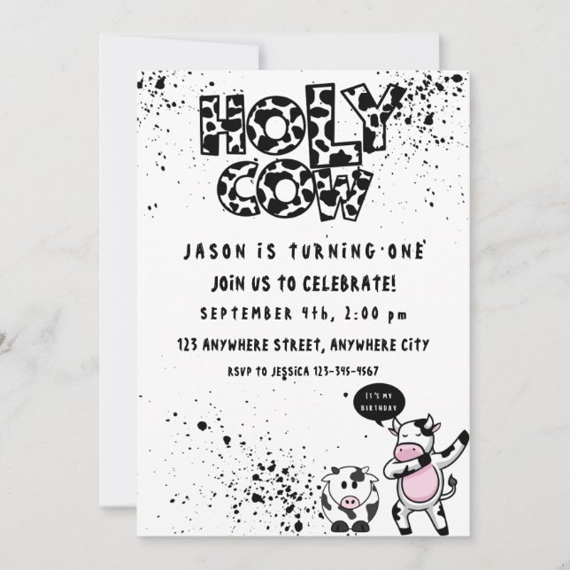 Invitación de cumpleaños de la vaca sagrada (Anverso)