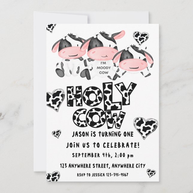 Invitación de cumpleaños de la vaca sagrada (Anverso)