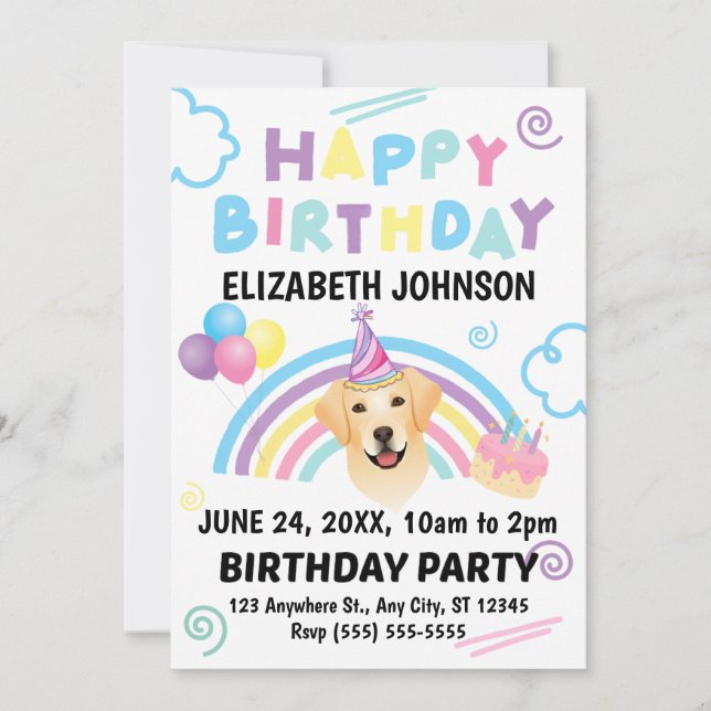 Invitación de Cumpleaños de Labrador Retriever (Anverso)