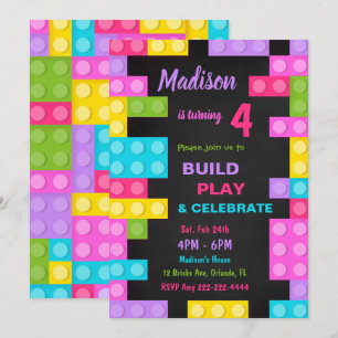 Invitación de cumpleaños de ladrillos negros