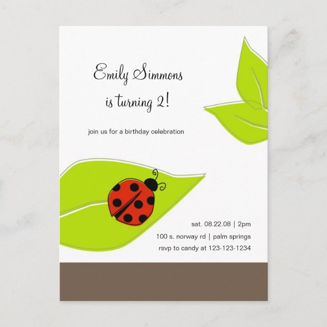 Invitación de cumpleaños de Lady Bug (Anverso)