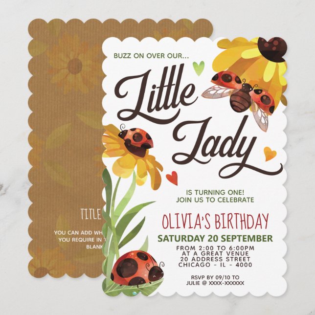 Invitación de cumpleaños de Lady Bug moderna (Anverso / Reverso)