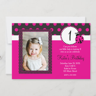 Invitación de cumpleaños de Lady Bug Rosa