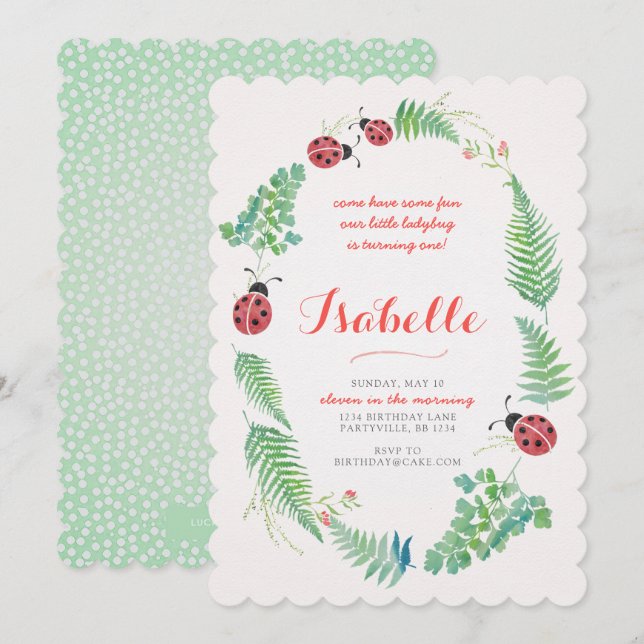 Invitación de cumpleaños de LadyBug (Anverso / Reverso)