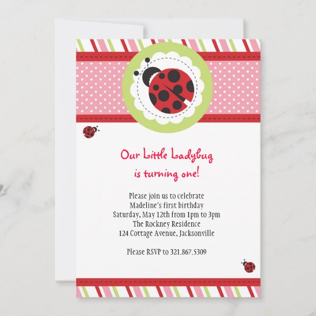 Invitación de cumpleaños de Ladybug (Anverso)