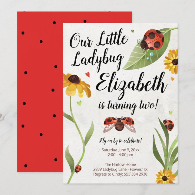 Invitación de cumpleaños de Ladybug (Anverso / Reverso)