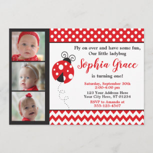 Invitación de cumpleaños de Ladybug con fotos
