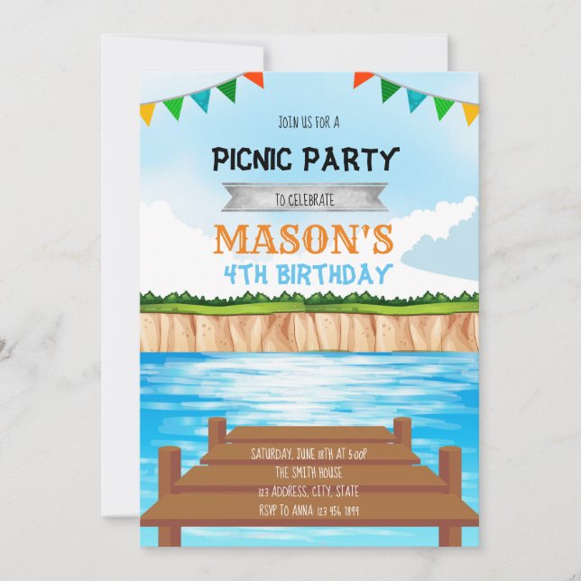 Invitación de cumpleaños de Lake fiesta (Anverso)