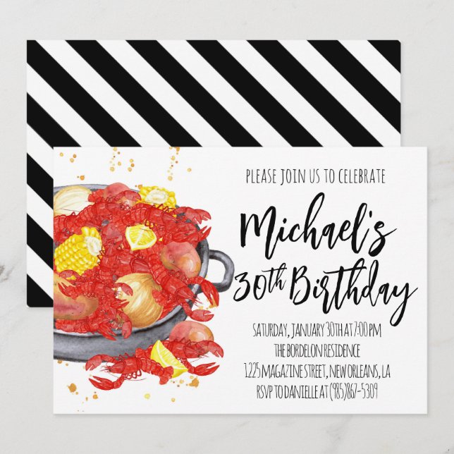 Invitación de cumpleaños de langosta (Anverso / Reverso)