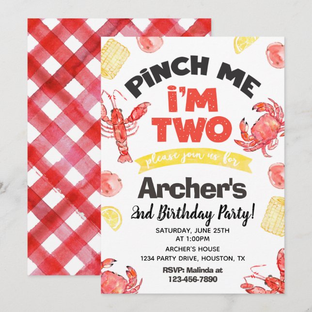 Invitación de cumpleaños de langosta | 2.º cumplea (Anverso / Reverso)