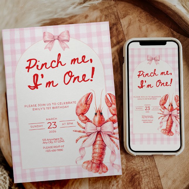 Invitación de cumpleaños de langosta Pinch Me I'm  (Subido por el creador)