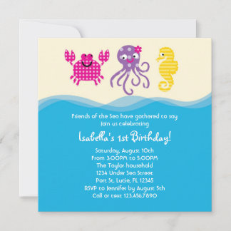 Invitación de cumpleaños de las criaturas marinas 