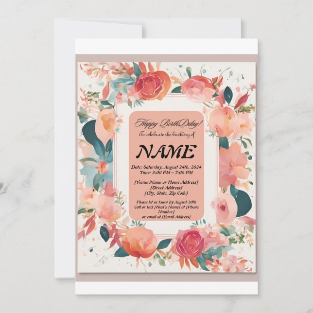 Invitación de cumpleaños de las flores (Anverso)