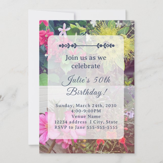 Invitación de cumpleaños de las flores (Anverso)