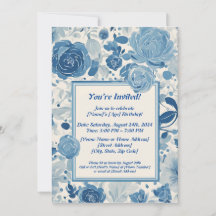 Invitación de cumpleaños de las flores azules