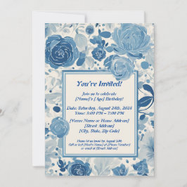 Invitación de cumpleaños de las flores azules