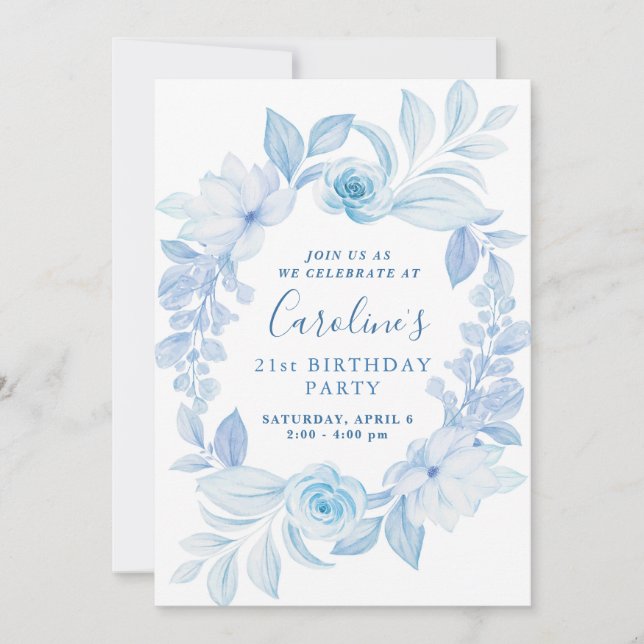 Invitación de cumpleaños de las flores azules de l (Anverso)