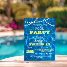 Invitación de cumpleaños de las luces de la piscin