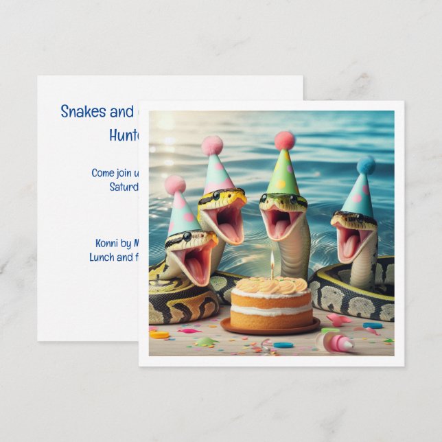 Invitación de cumpleaños de las serpientes comiend (Anverso / Reverso)