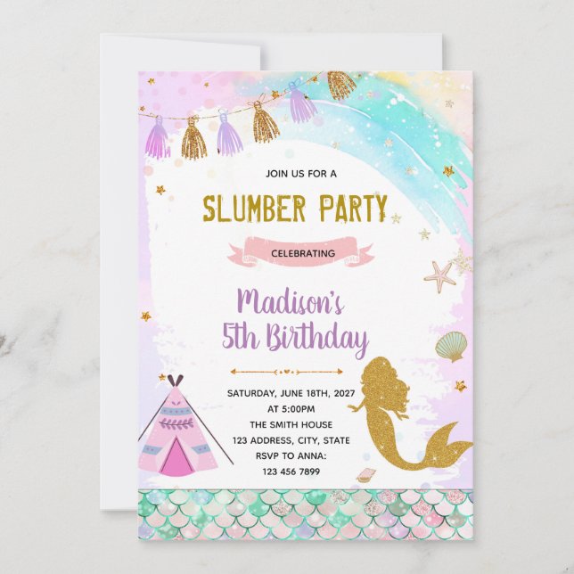 Invitación de cumpleaños de las sirenas (Anverso)